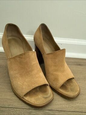 Rag & Bone Camel Suede Open-Toe Block Heel Booties